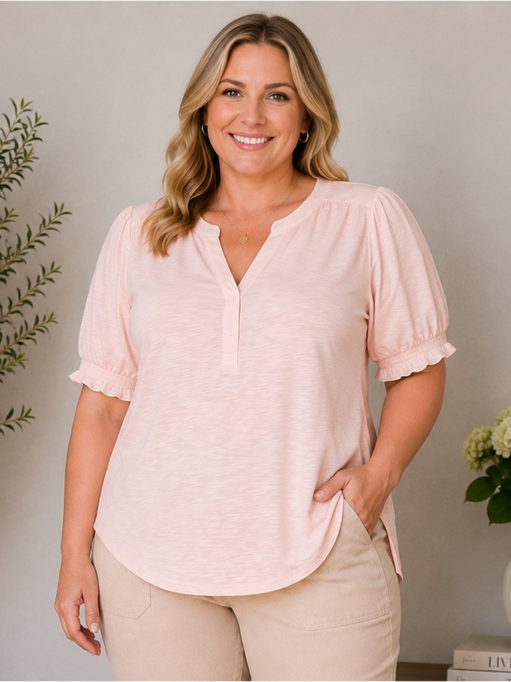 Belle by Kim Gravel Slub Knit Baby Blouson Elbow Sleeve Top size XL New A723973